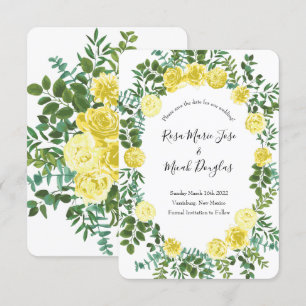 Light Yellow Peony Rose Floral Wedding Save Date Invitation