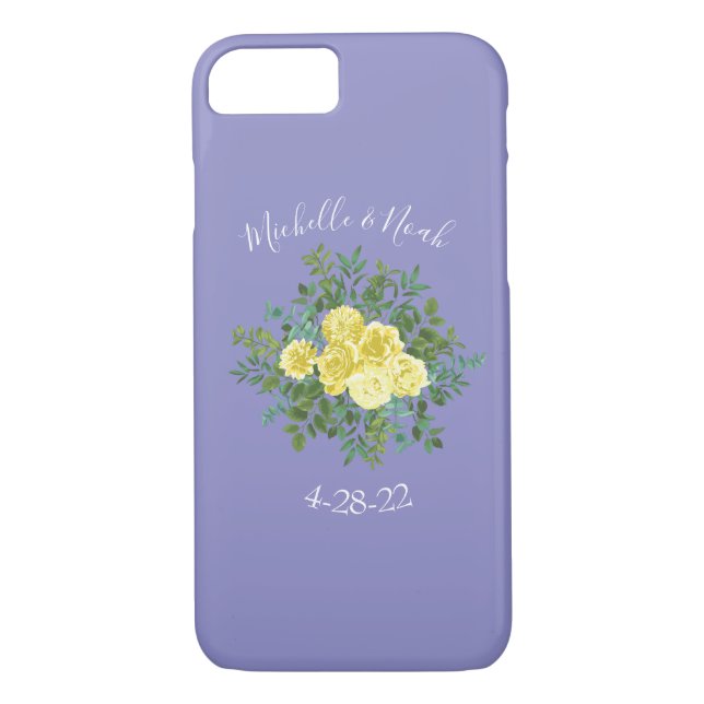 Light Yellow & Periwinkle Blue Rose Floral Wedding Case-Mate iPhone Case (Back)