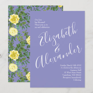 Light Yellow & Periwinkle Blue Rose Floral Wedding Invitation