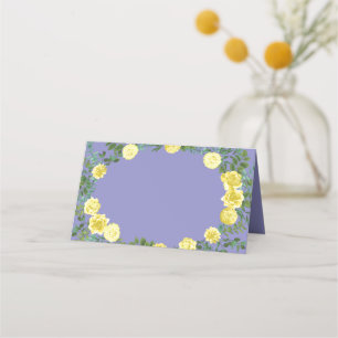 Light Yellow Periwinkle Blue Rose Floral Wedding Place Card