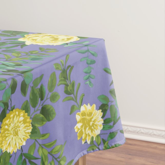 Light Yellow & Periwinkle Blue Rose Floral Wedding Tablecloth (In Situ)