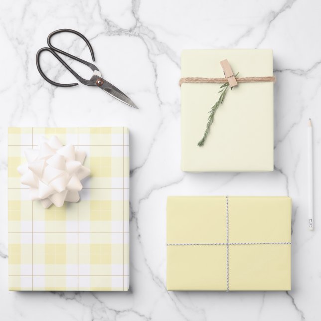 Light Yellow Plaid Pattern with Matching Yellows Wrapping Paper Sheet (Front)