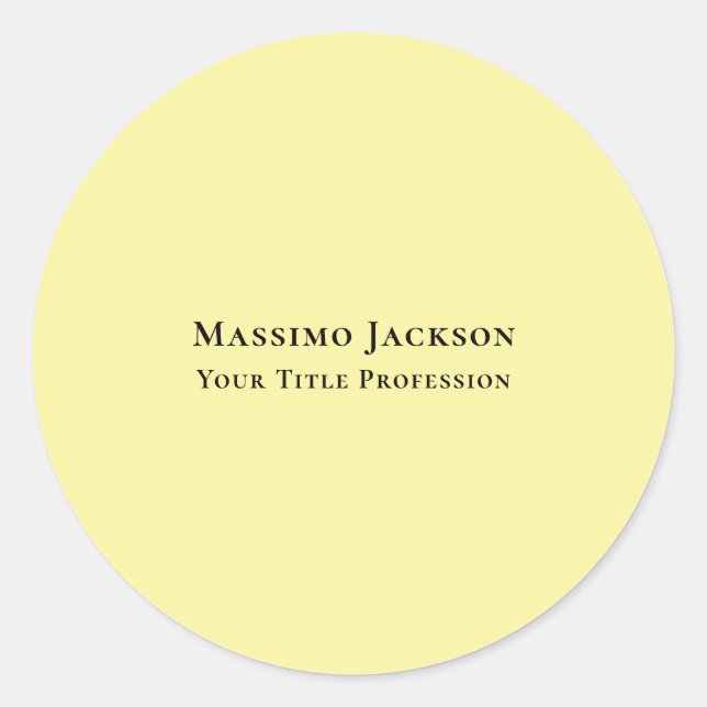 Light Yellow Plain Elegant Professional Modern Classic Round Sticker (Front)