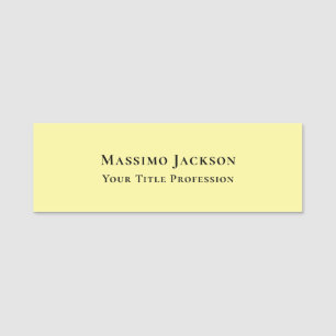 Light Yellow Plain Elegant Professional Modern Name Tag