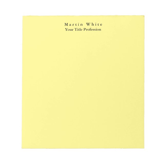Light Yellow Plain Elegant Professional Modern Notepad (Front)