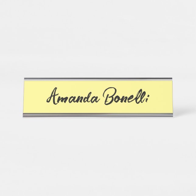 Light Yellow Plain Simple Minimalist Calligraphy Desk Name Plate (Front)
