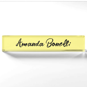 Light Yellow Plain Simple Minimalist Calligraphy Nameplate