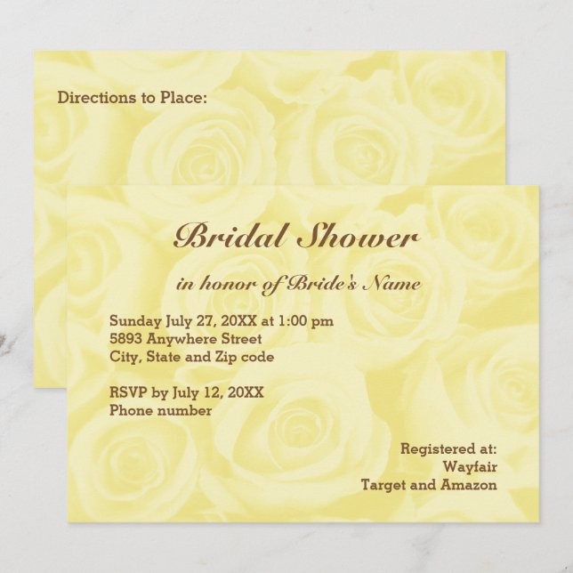 Light Yellow Rose Background Bridal Shower Invite (Front/Back)