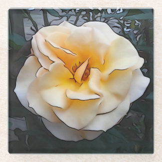 Light Yellow Rose Glass Coaster