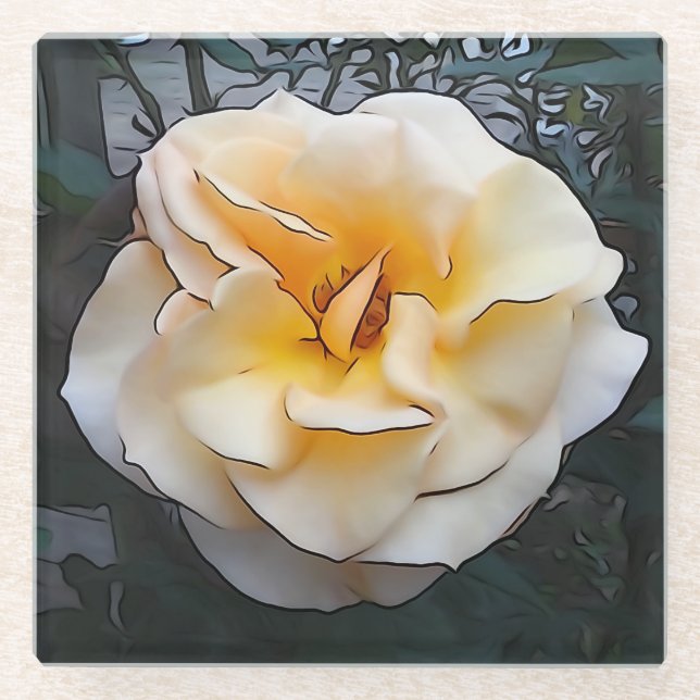Light Yellow Rose Glass Coaster (Front)