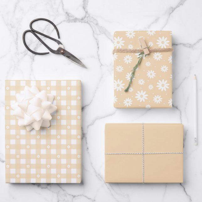 Light Yellow Spring Pattern & Solid Wrapping Paper (Front)