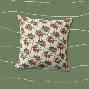 Light Yellow Throw Pillow with a Red Olive Pattern