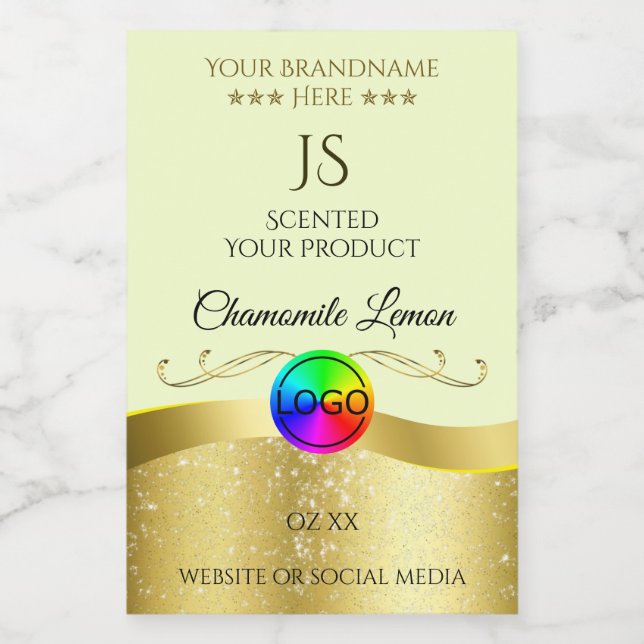 Light Yellow Wavy Gold Logo Monogram Product Label (Single Label)