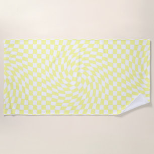 Light Yellow & White Checks Chequered Pattern Beach Towel