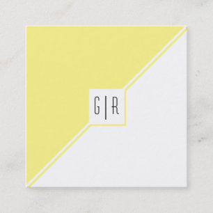 Light yellow, white triangles and monogram modern square business card