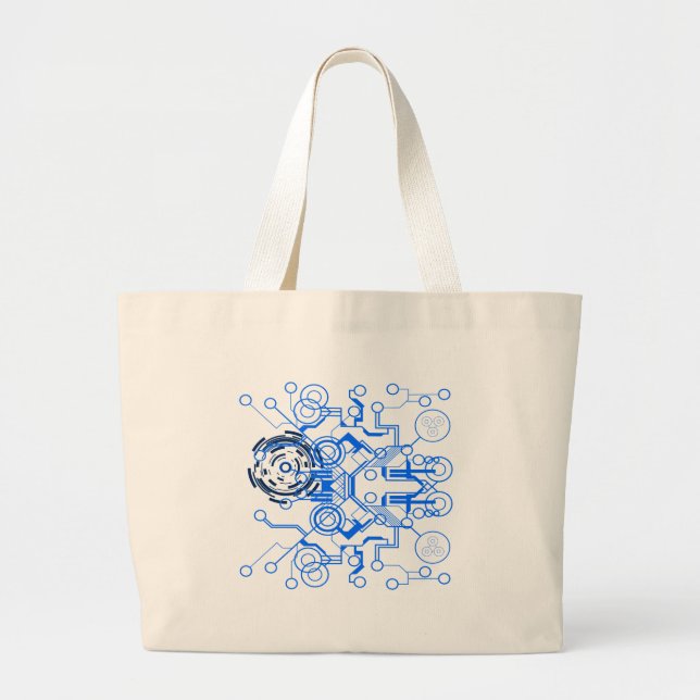 lightblue circuitboard flowchart large tote bag (Front)