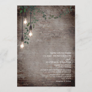 Lightbulb Botanical Garland Industrial Brick Invitation