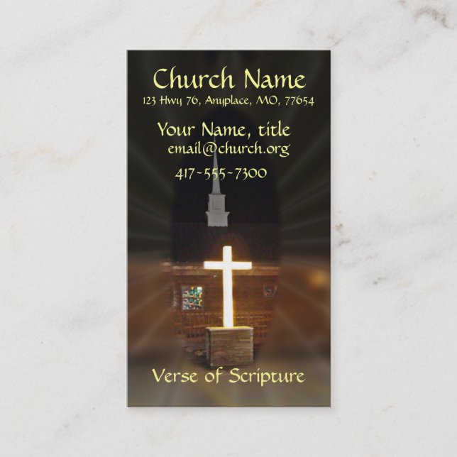 Lighted Cross Log Church Cards- customize Business Card (Front)