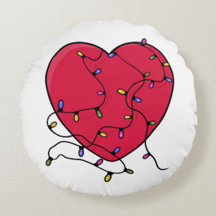 Lighted Heart Round Pillow