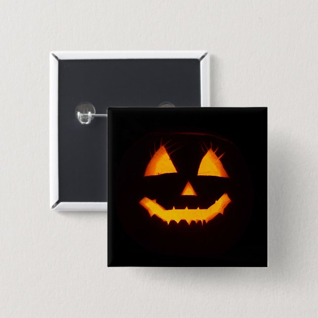 Lighted Jack O Lantern  2 Inch Square Button (Front & Back)