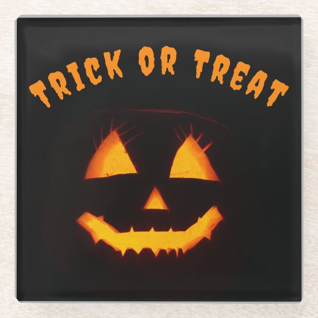 Lighted Jack O Lantern  Glass Coaster (Front)