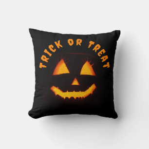Lighted Jack O Lantern Trick or Treat Throw Pillow