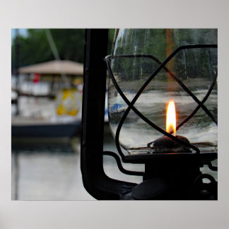Lighted Lamp by the Lake Poster