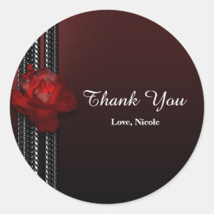 Lighted Rose & Lace Burgundy Party Favour Classic Round Sticker