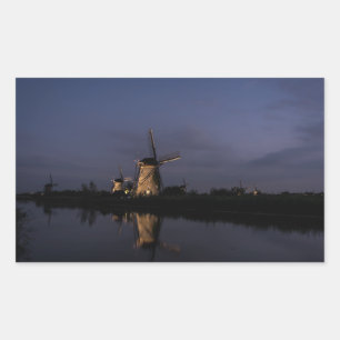 Lighted windmill at Blue Hour rectangular sticker