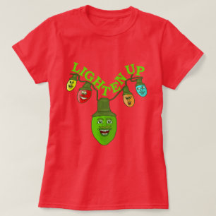Lighten Up Christmas Pun Cartoon Tree Lights T-Shirt
