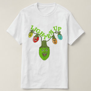 Lighten Up Christmas Pun Cartoon Tree Lights T-Shirt