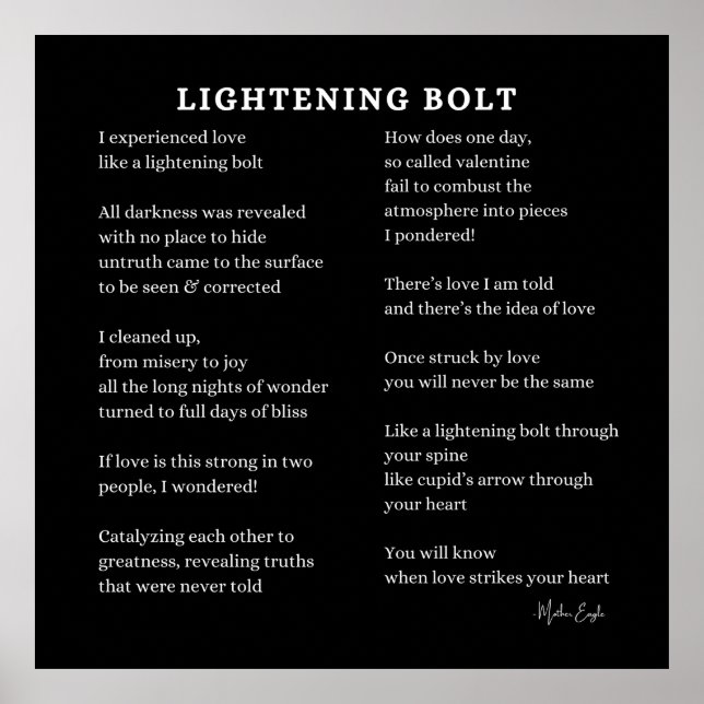 Lightening bolt love poem poetry wall poster black (Front)