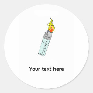 Lighter and flame design classic round sticker