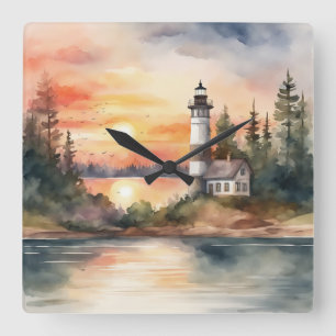 Lighthouse - 2 square wall clock