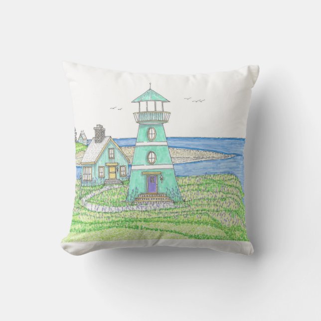 Lighthouse 5; Outdoor Pillow; Cyan Outdoor Pillow (Front)