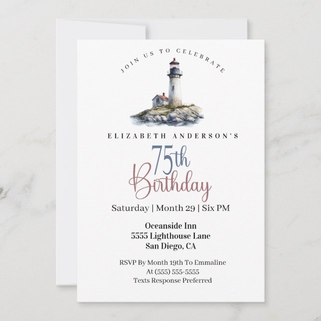 Lighthouse 75th Birthday Invitation (Front)