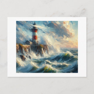 Lighthouse Amidst Stormy Seas,  Postcard