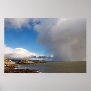 Lighthouse and approaching storm poster