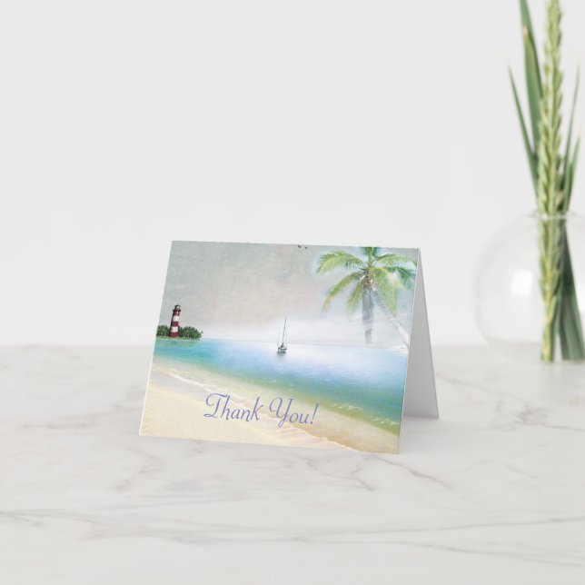 Lighthouse and Beach All Occasion Thank You Note Card (Front)
