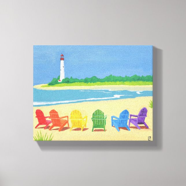 Lighthouse and Beach Chairs Canvas (Front)