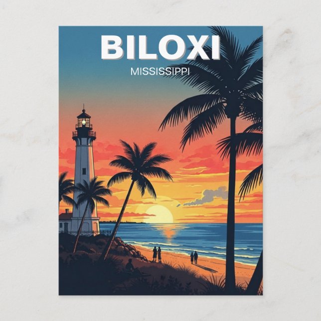 Lighthouse and Beach in Biloxi Mississippi Postcard (Front)