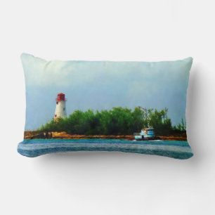 Lighthouse and Boat Nassau Bahamas Lumbar Pillow
