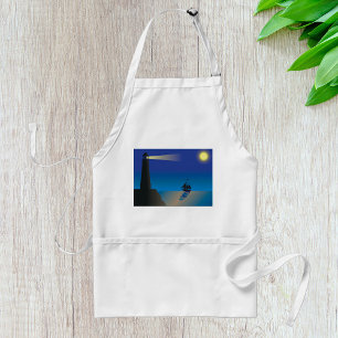 Lighthouse and Sailboat at Night Moonlit Ocean Standard Apron