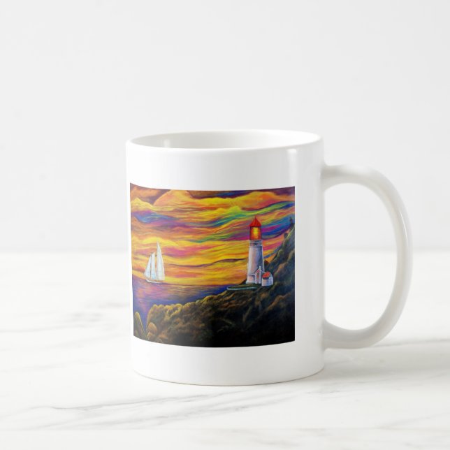 Lighthouse and Sailboat at Sunset Ocean Mug (Right)