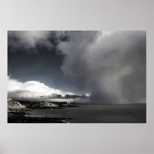 Lighthouse and storm clouds poster