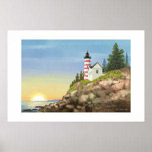 Lighthouse and Sunset Large Print