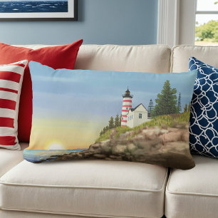 Lighthouse and Sunset  Lumbar Pillow
