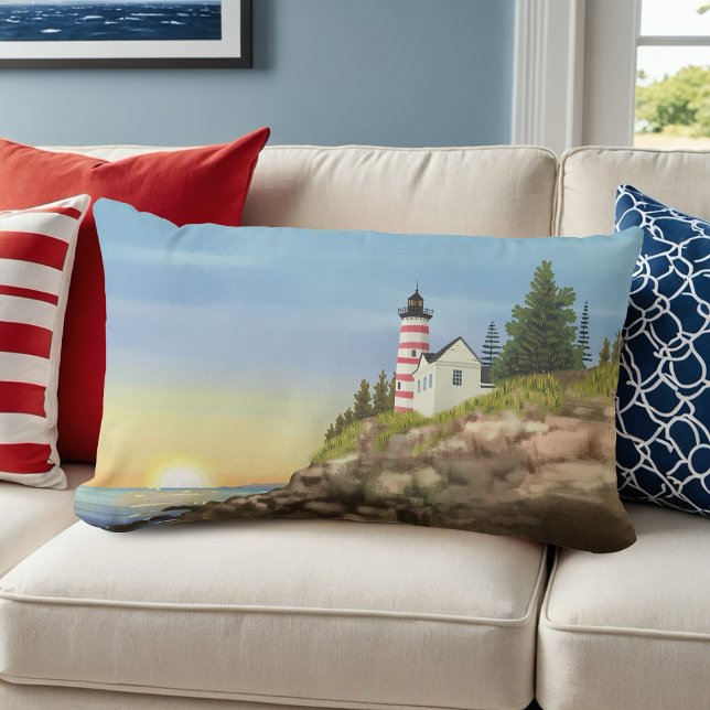 Lighthouse and Sunset  Lumbar Pillow (Creator Uploaded)
