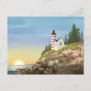 Lighthouse and Sunset Postcard