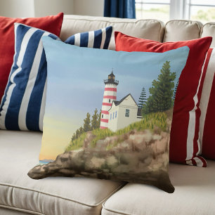 Lighthouse and Sunset  Throw Pillow